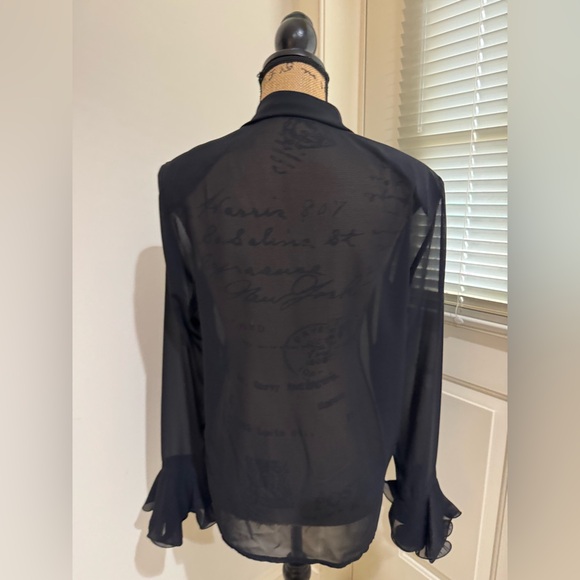 Louis Feraud stunning Black Sheer Ruffled Blouse size 6 - Picture 5 of 13